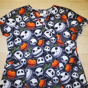 Check skeleton Halloween scrubs